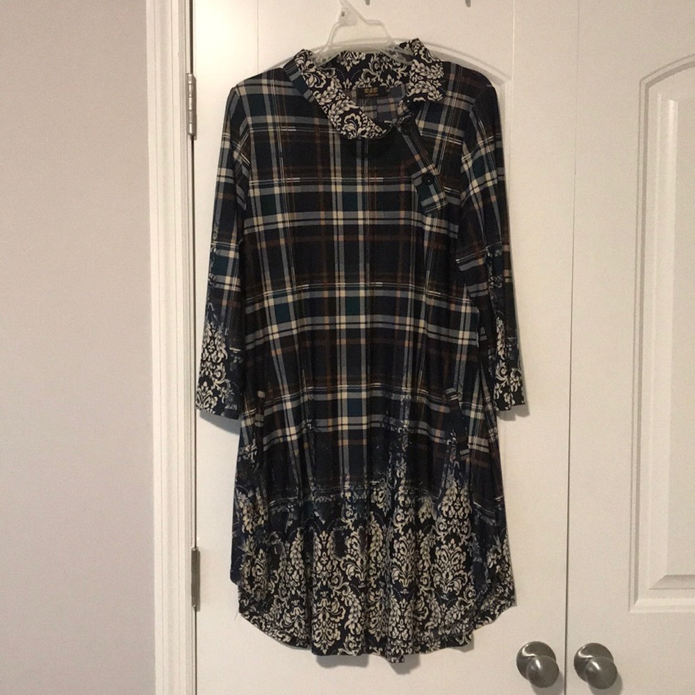 Plaid and patterned tunic dress with pockets